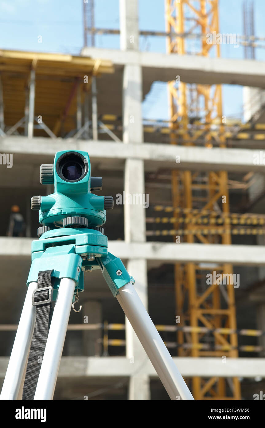 theodolite at construction site Stock Photo
