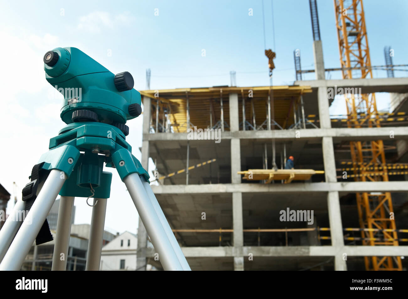 theodolite at construction site Stock Photo