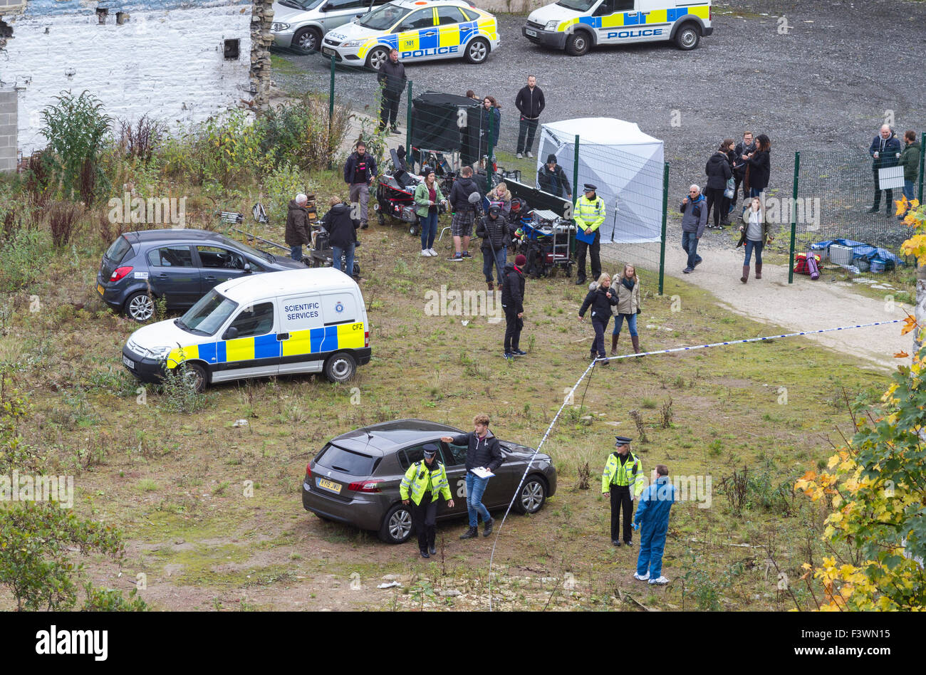 Greetland, Halifax, UK. 13th October, 2015. Happy Valley series 2 being filmed Credit:  christopher smith/Alamy Live News Stock Photo