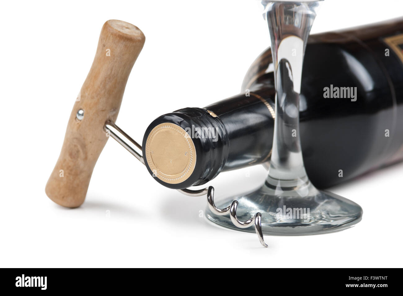 wine bottle and corkscrew isolated on white Stock Photo - Alamy