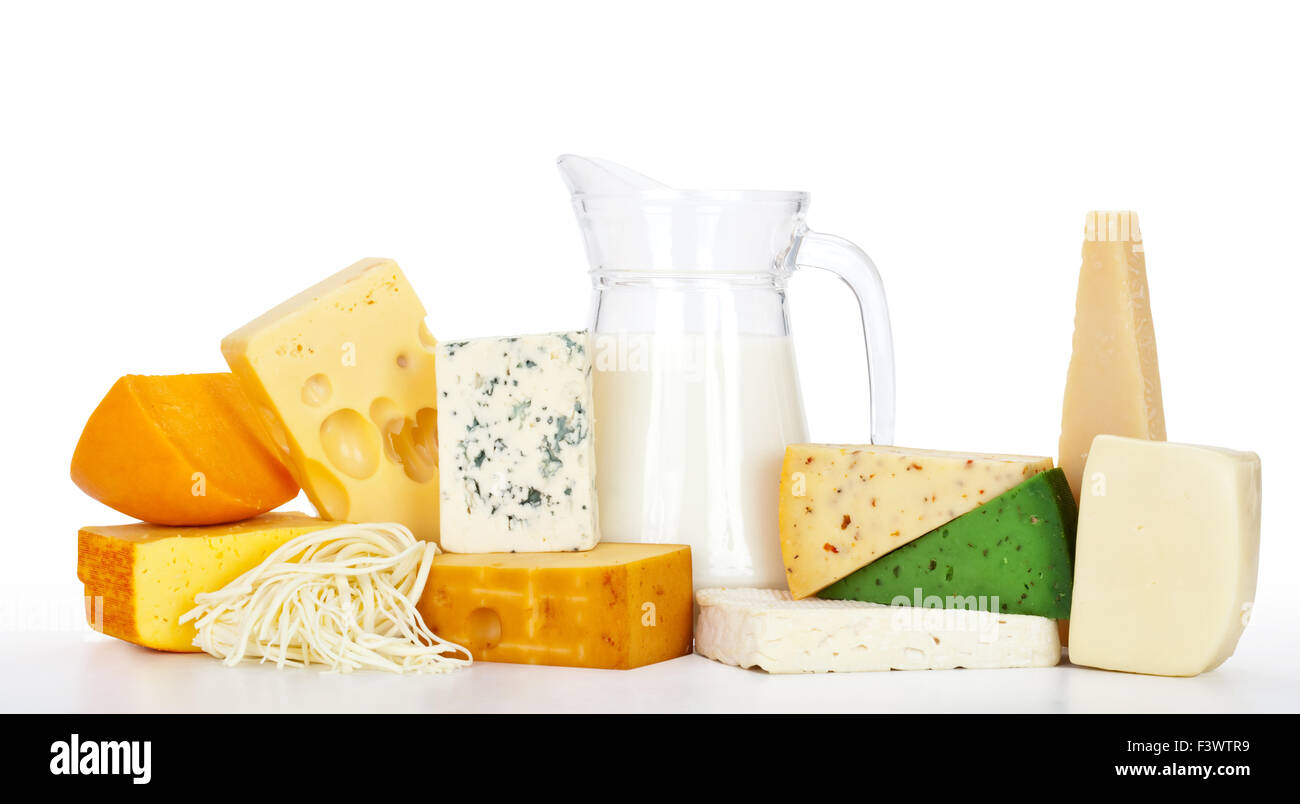 cheeses with milk Stock Photo