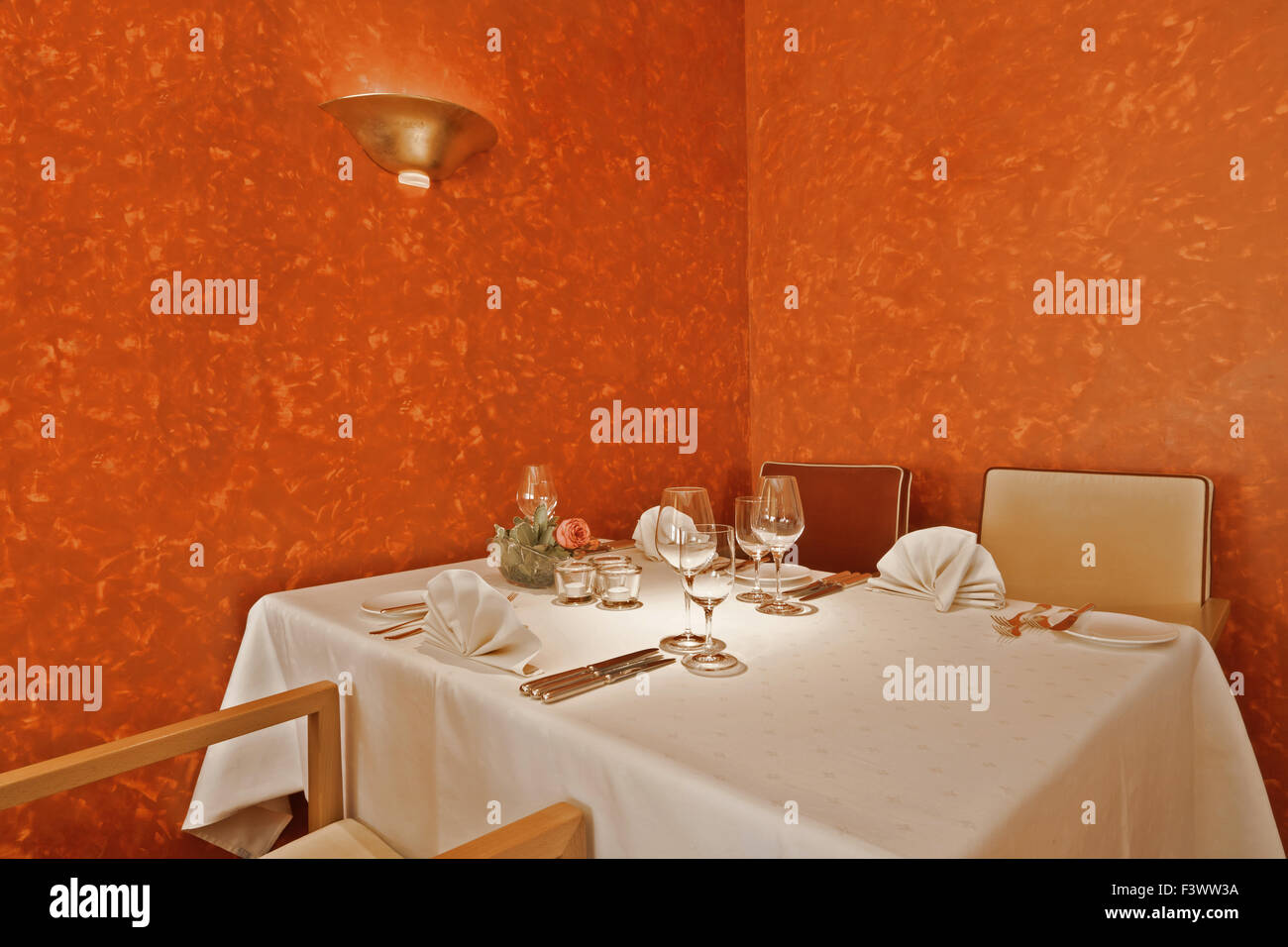 set table in the posh restaurant Stock Photo