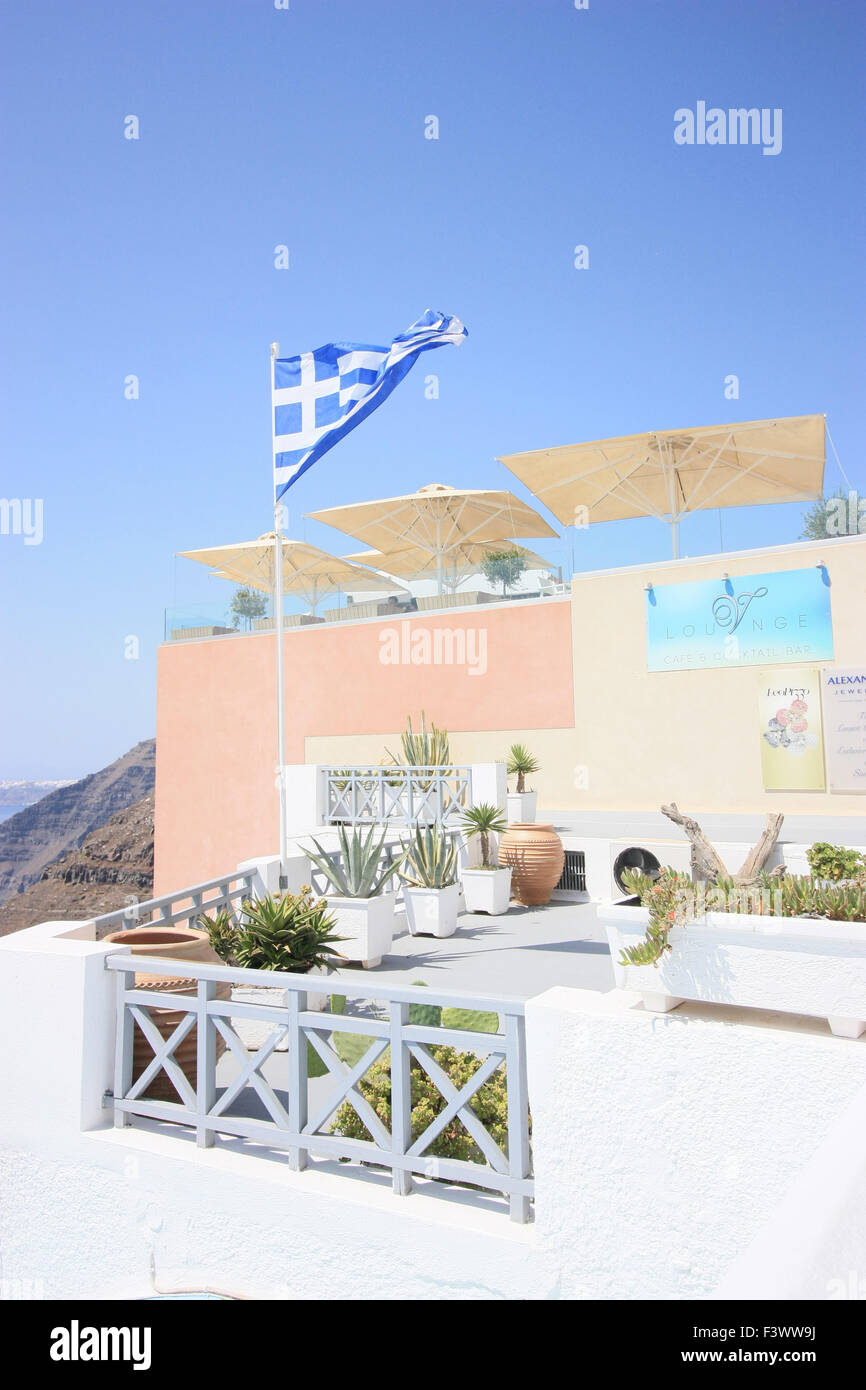 Greek flag in Santorini Stock Photo