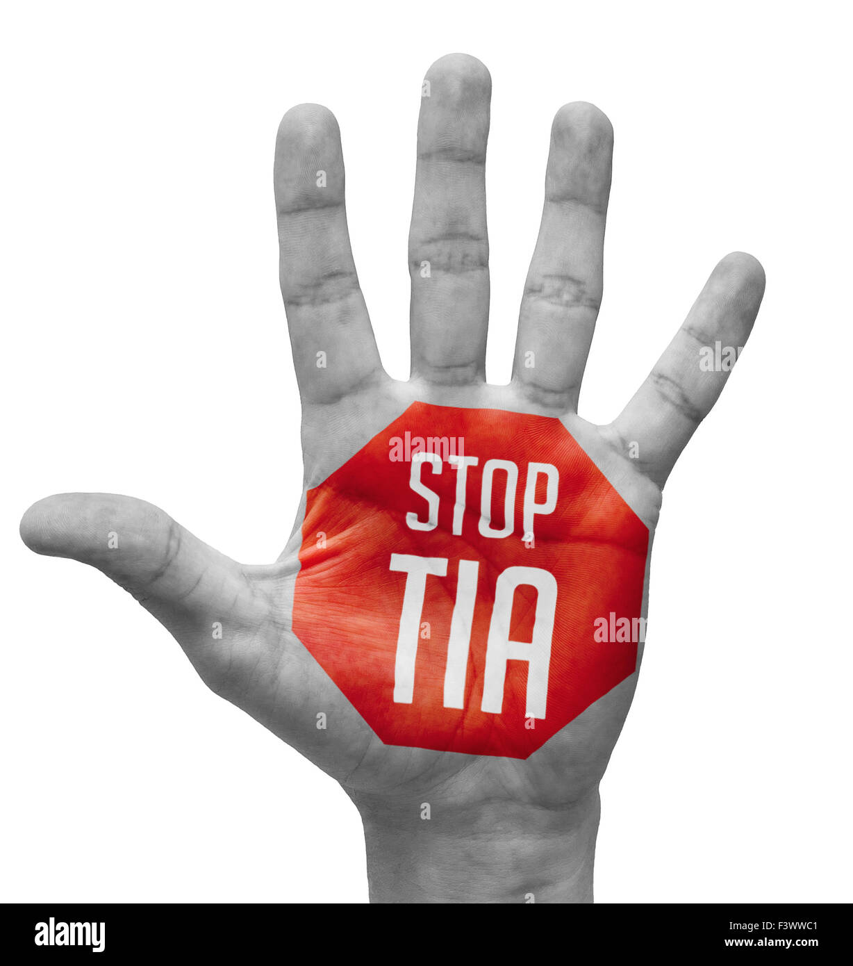 Stop TIA Sign Painted - Open Hand Raised. Stock Photo