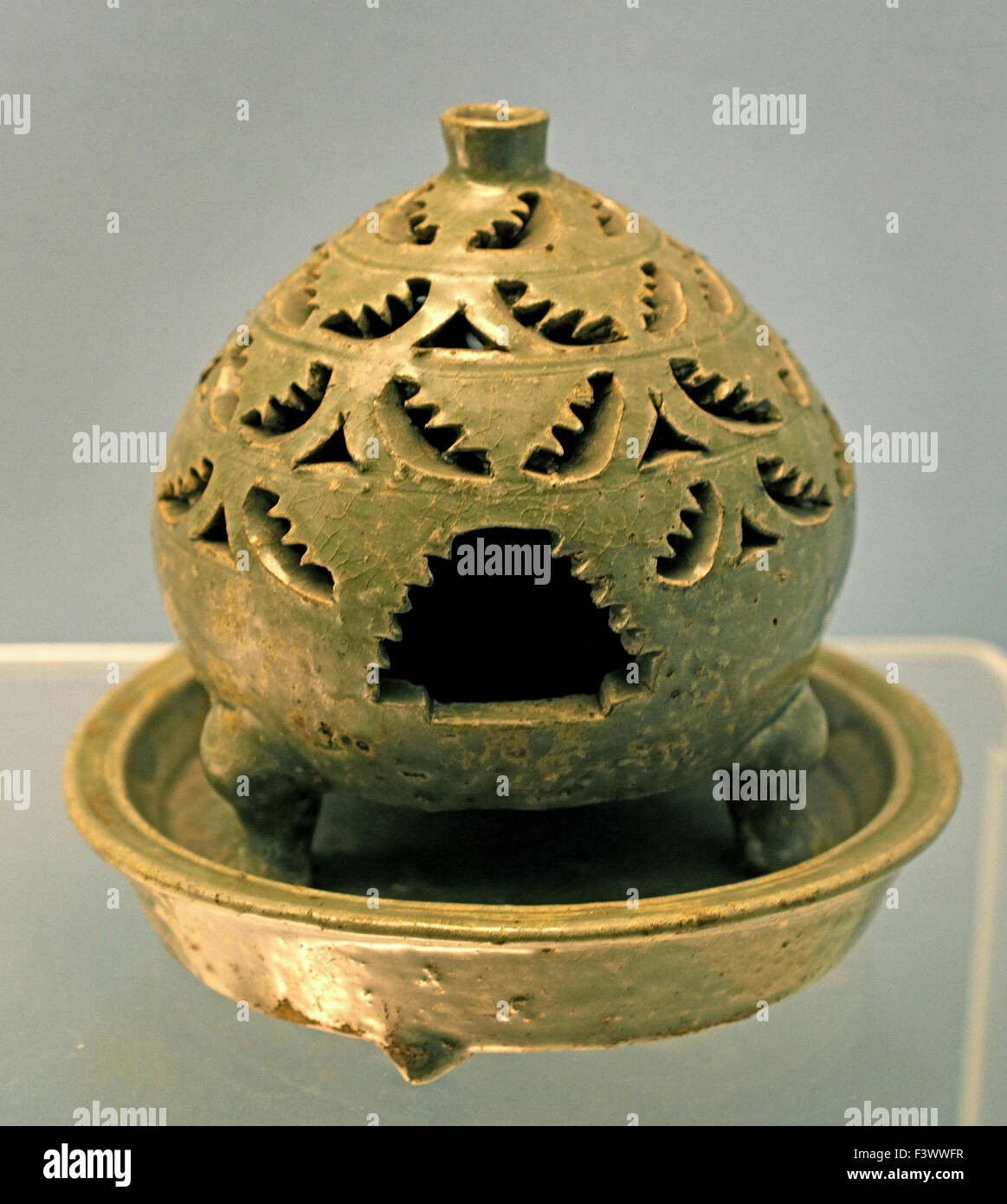 Greenware Incense Burner with openwork carving  ( Western Jin  Culture AD 265 - 317 ) Shanghai Museum of ancient Chinese art China Stock Photo