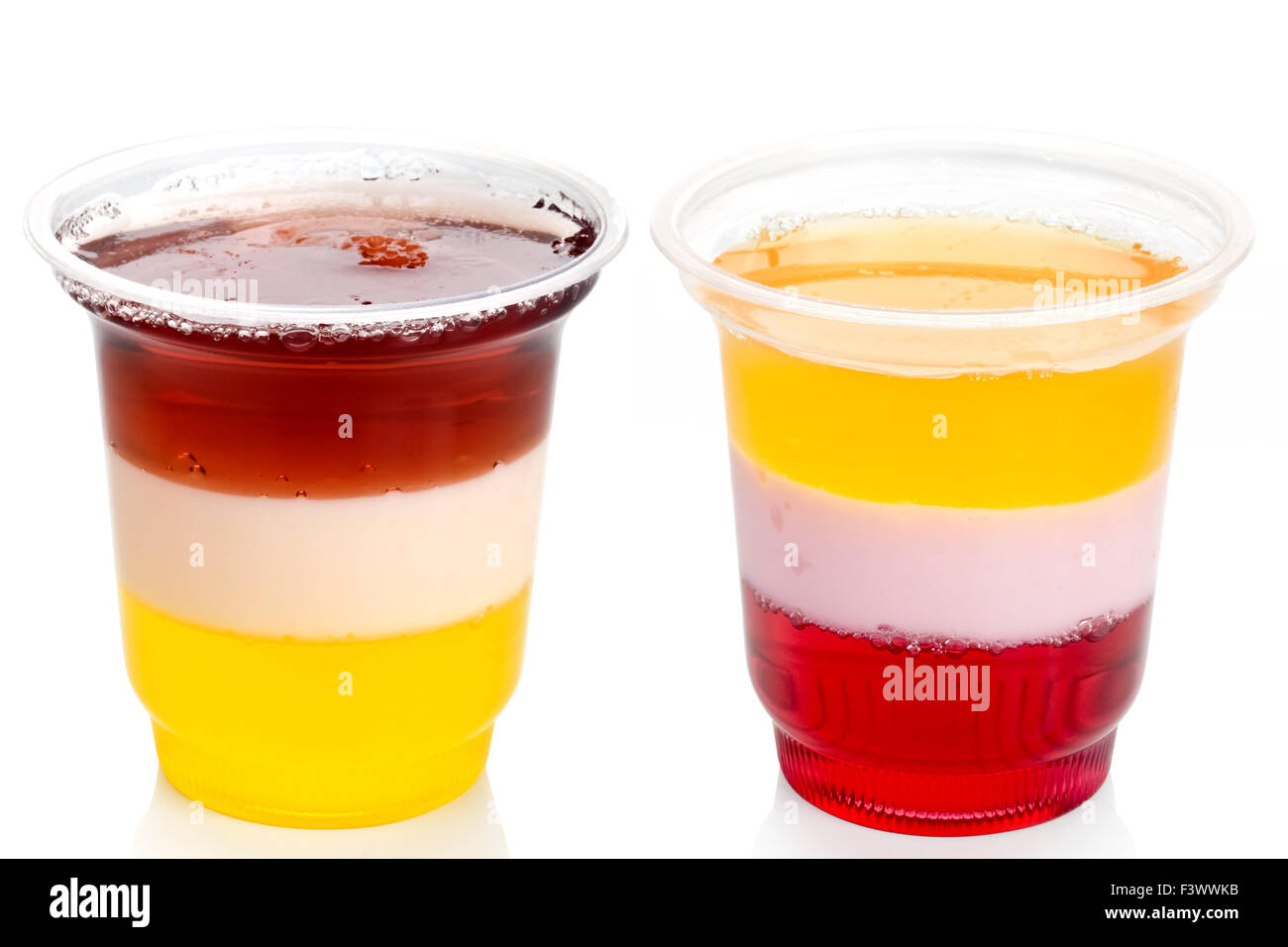 two cups of a colored jelly desserts Stock Photo