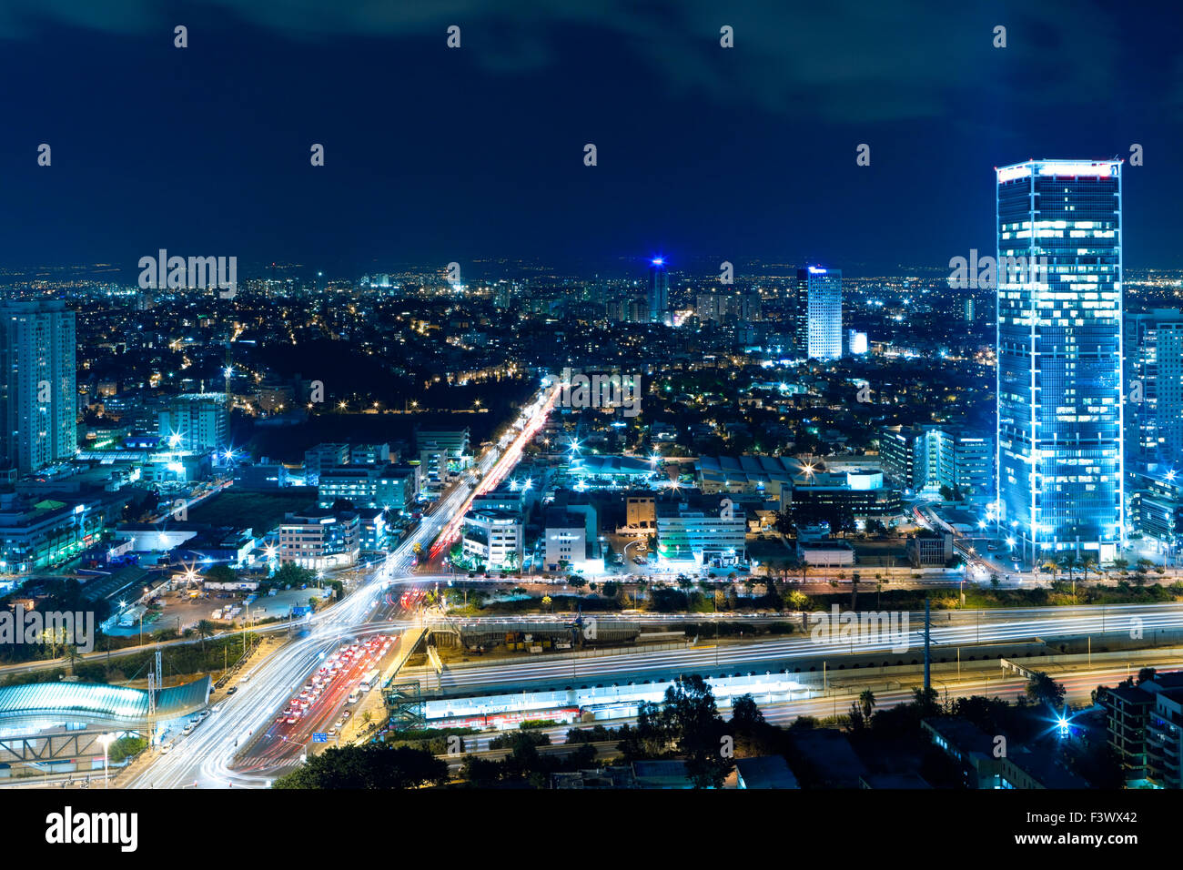 Cityscape Tel Aviv at night Stock Photo