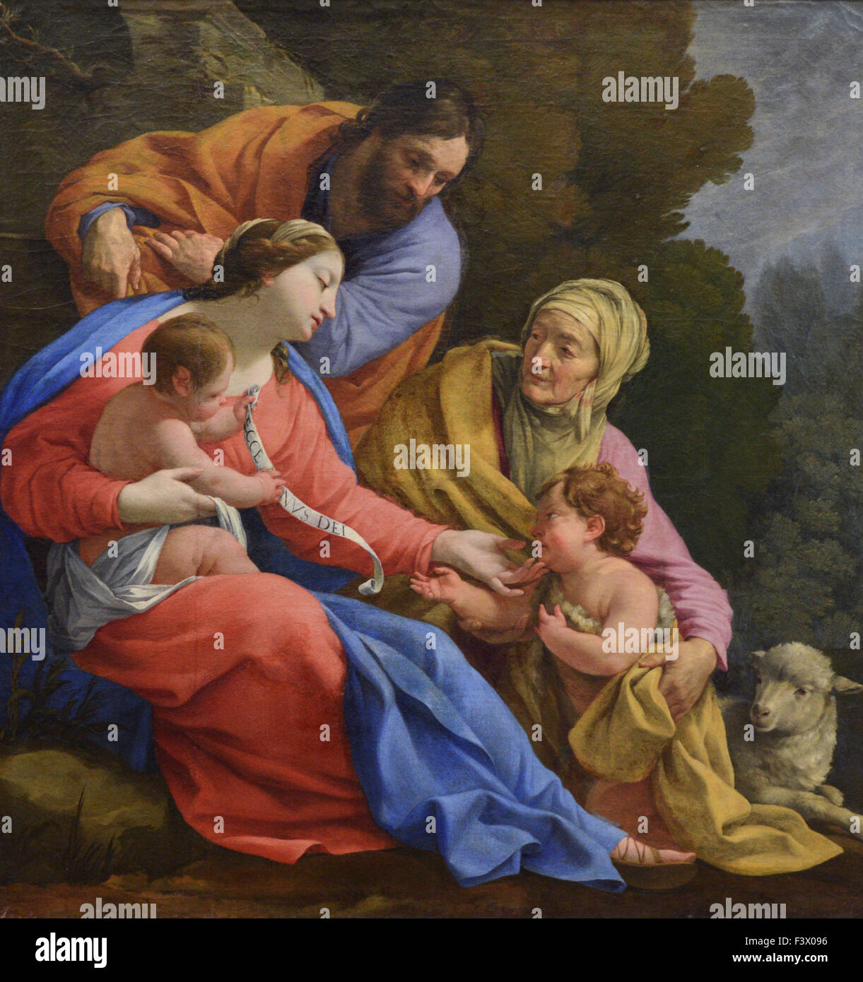 Simon Vouet - La Sainte Famille avec Sainte Elisabeth et le Petit Saint Jean- Louvre Museum Paris Stock Photo