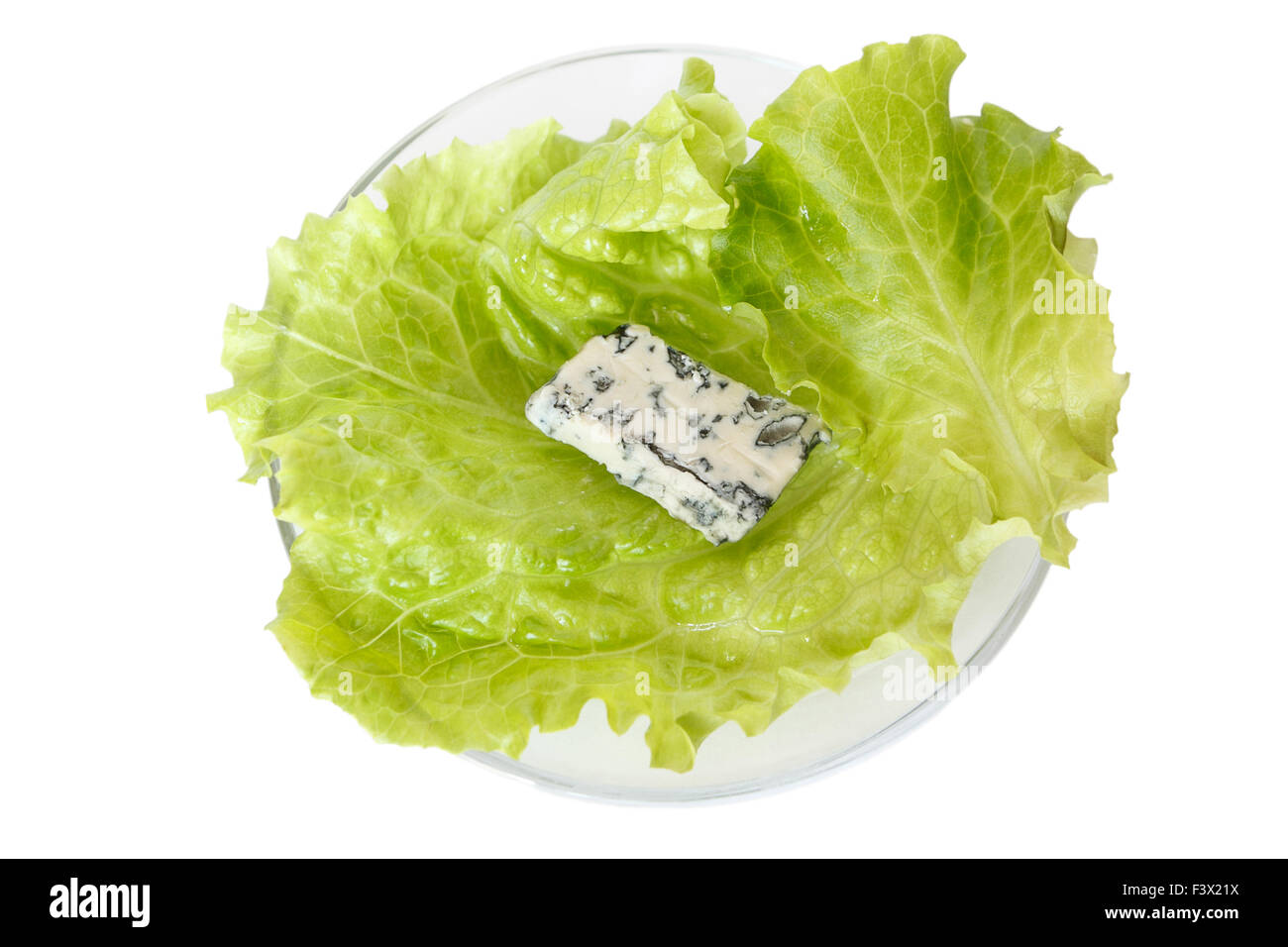 Blue cheese on leaf lettuce Stock Photo