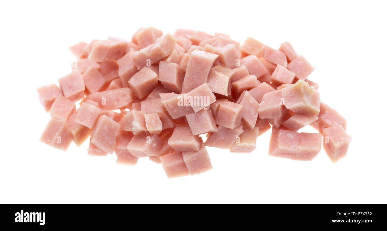 A portion of diced ham isolated on a white background Stock Photo Alamy