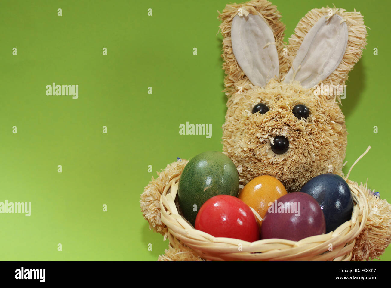 Easter Bunny wicker basket Stock Photo