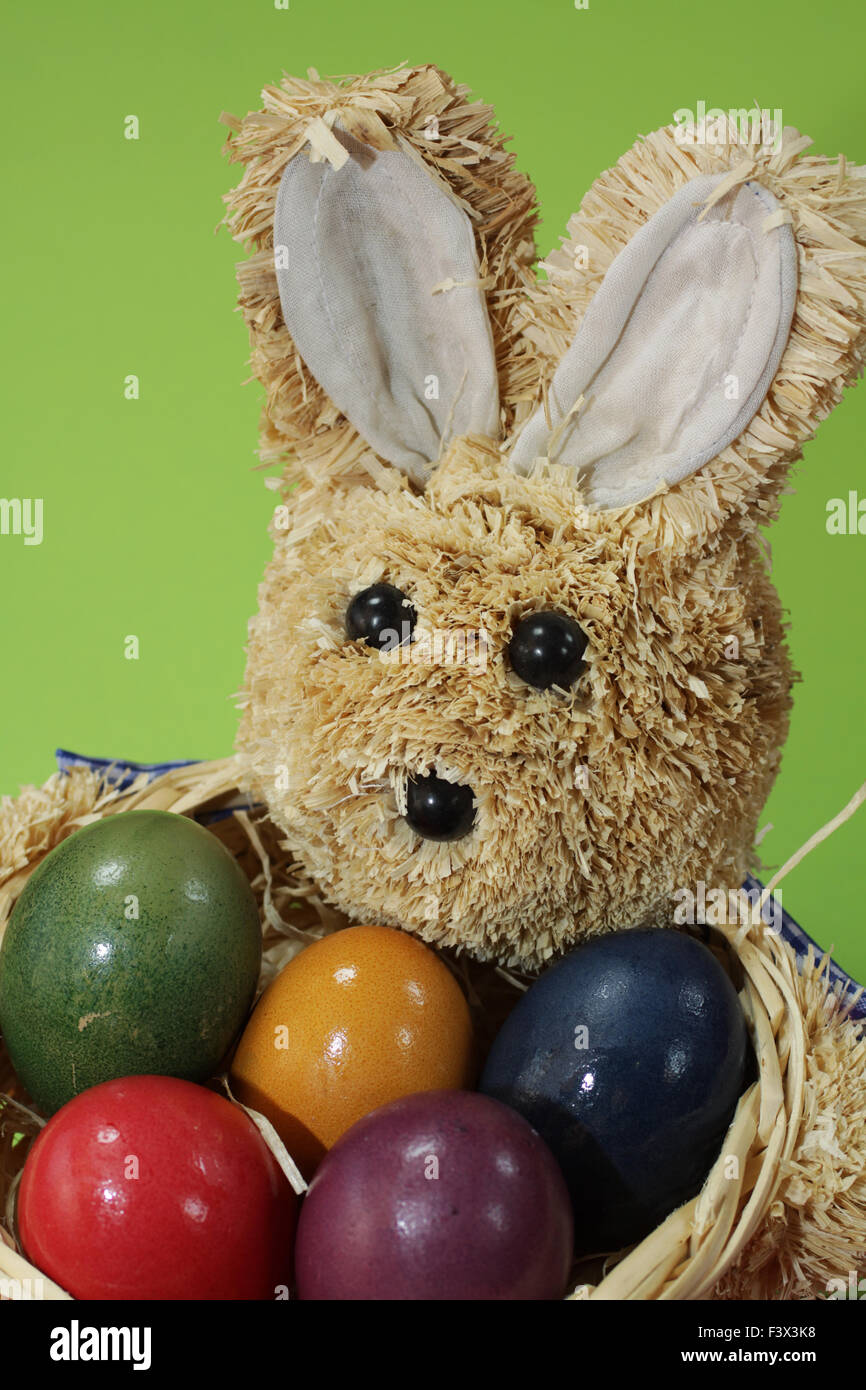 Easter Bunny wicker basket Stock Photo