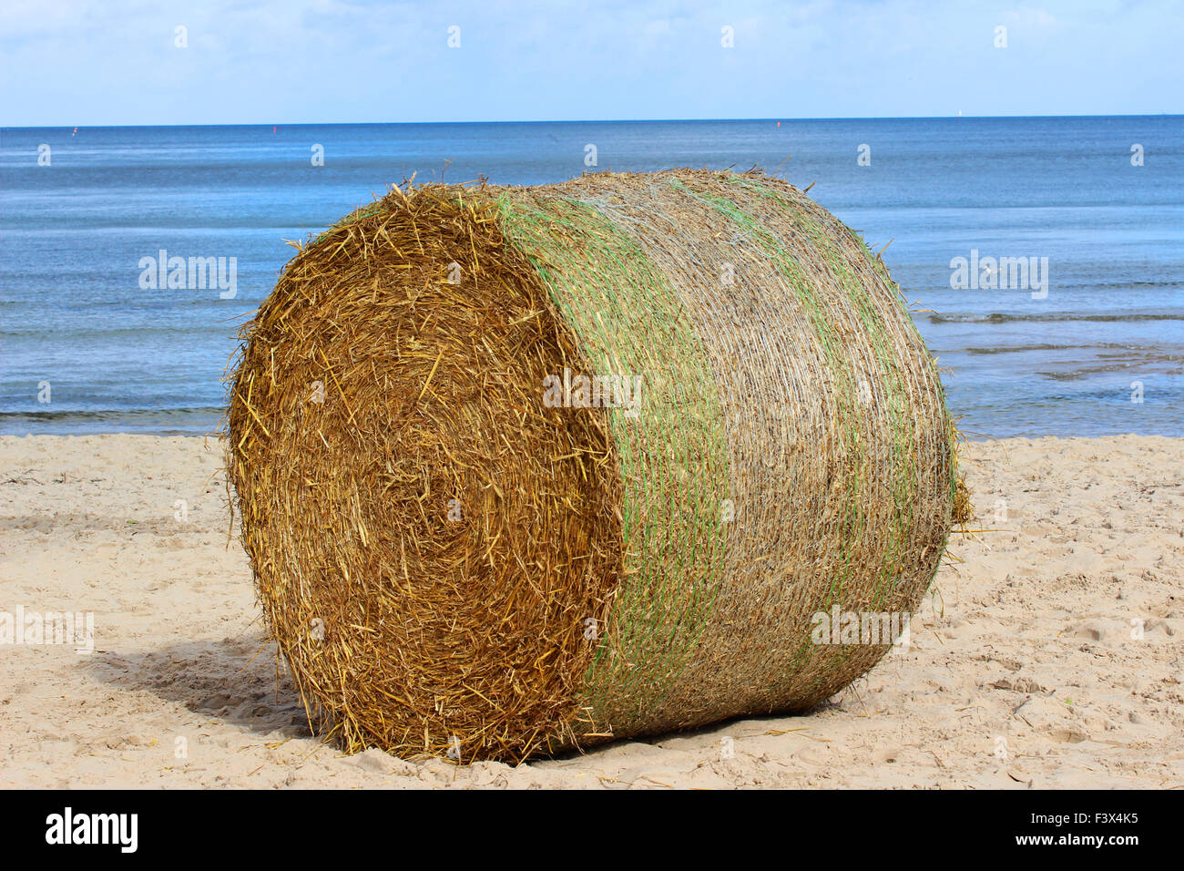 straw bale on baltic sea Stock Photo