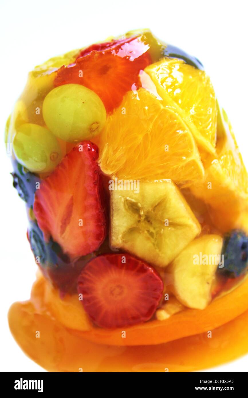 various fruits in jelly Stock Photo Alamy