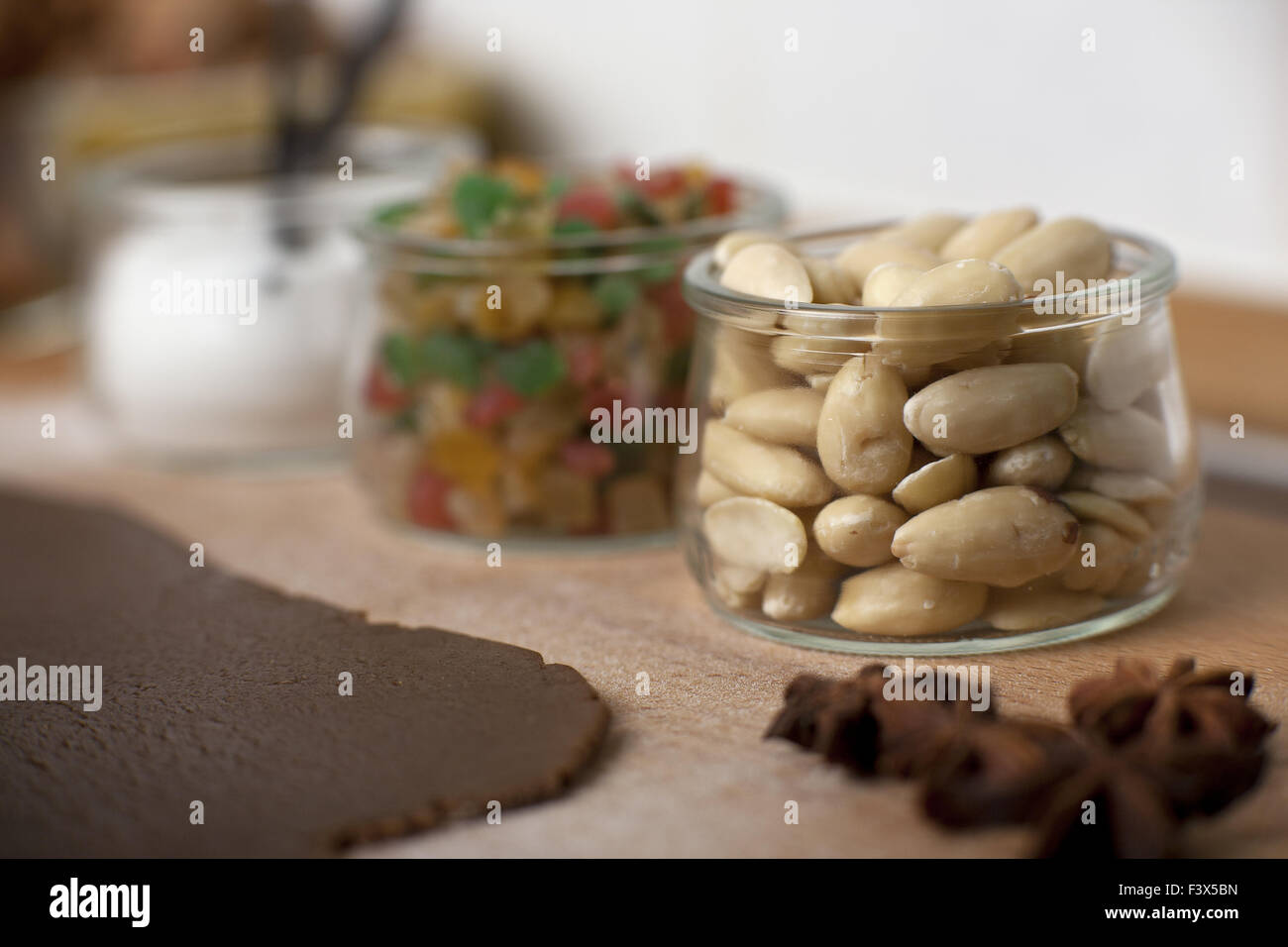 Gingerbread dough and baking ingredients Stock Photo