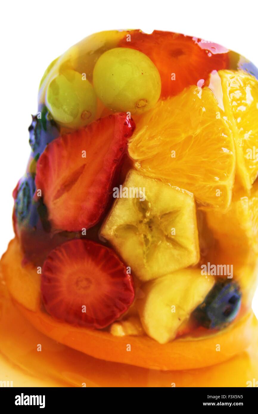 various fruits in jelly Stock Photo Alamy