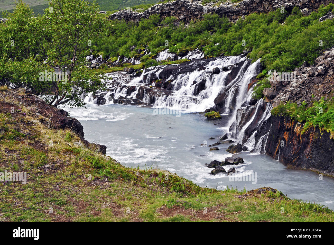 Hraunfossar waterfall (Iceland) Stock Photo