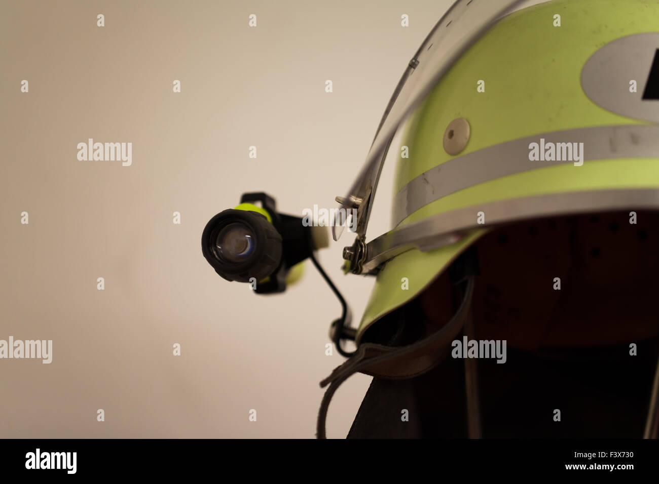 Fire Department firefighter helmet with lamp Stock Photo