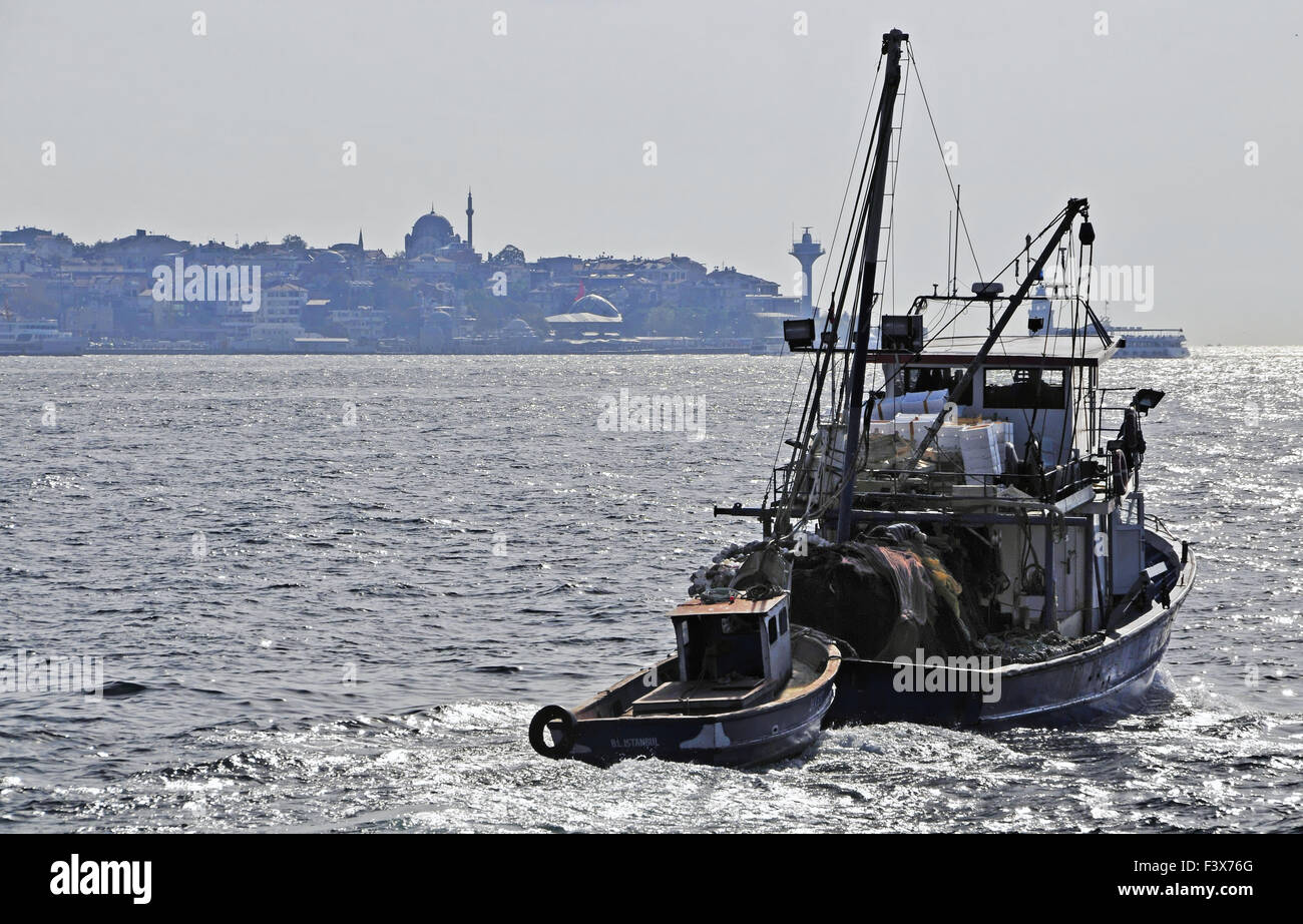 Fishing boat on the Bosporus Stock Photo