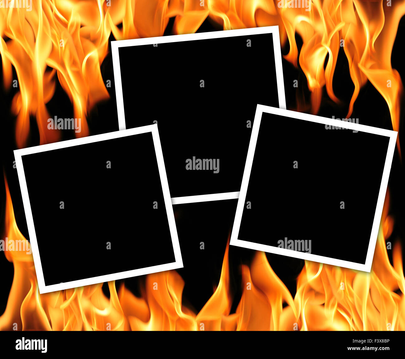 Empty frames with fire flames background Stock Photo - Alamy