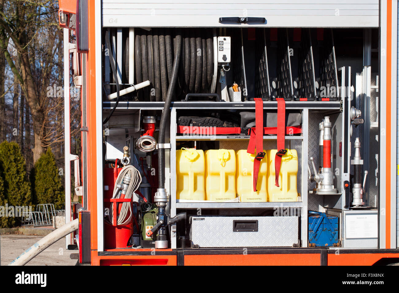 Firefighting vehicle with equipment Stock Photo