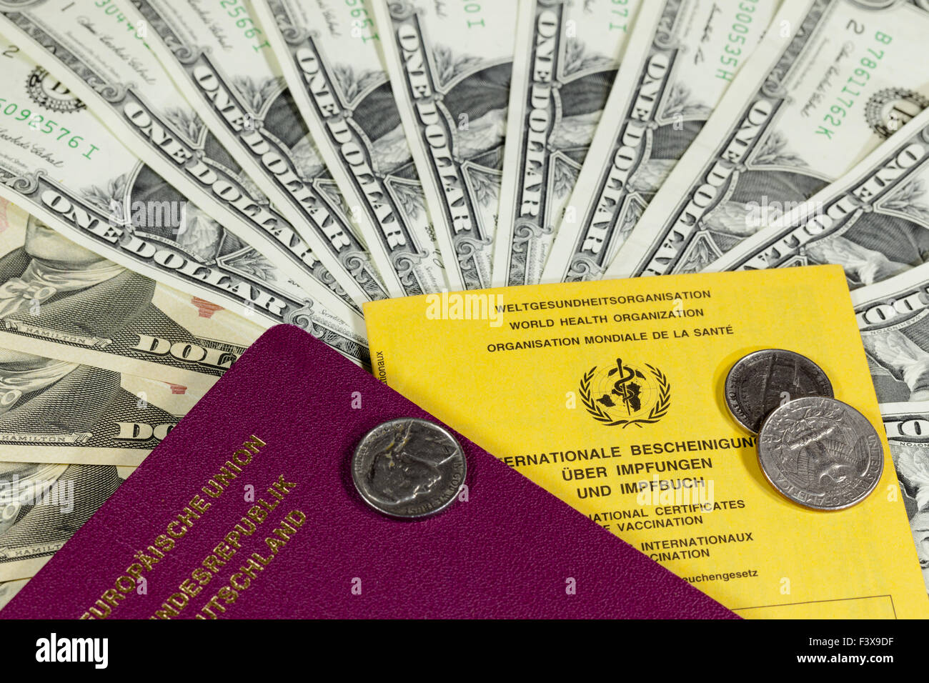dollar and passport Stock Photo