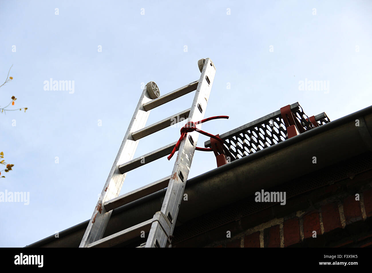 ladder on roof protection Stock Photo