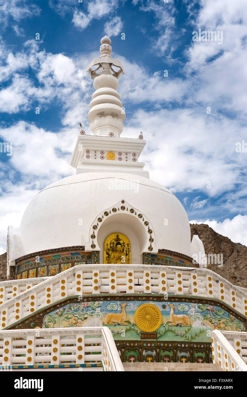 India, Jammu & Kashmir, Ladakh, Leh, Shanti Stupa Stock Photo