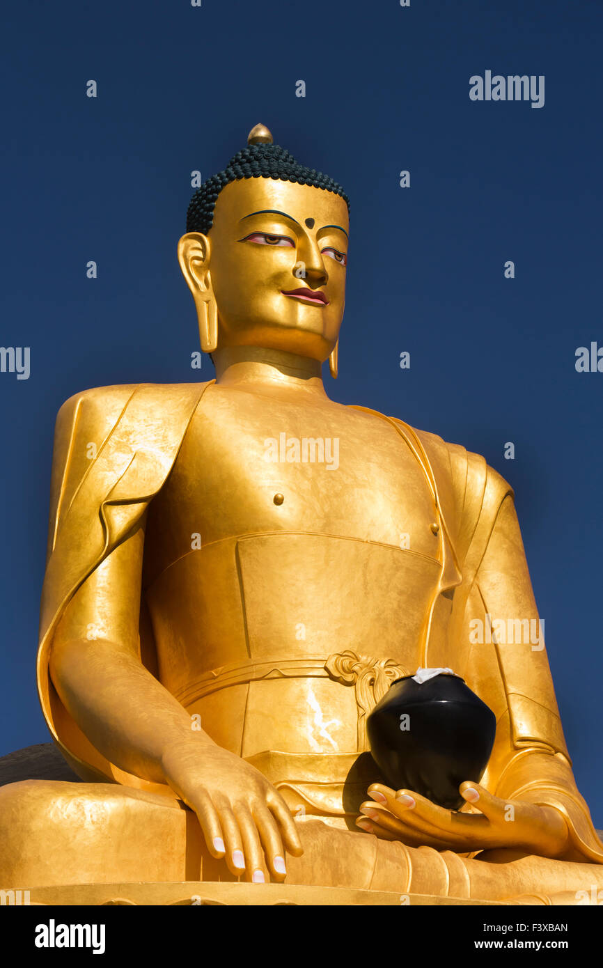 India, Jammu & Kashmir, Ladakh, Stok gompa, newly constructed large seated golden Buddha statue Stock Photo