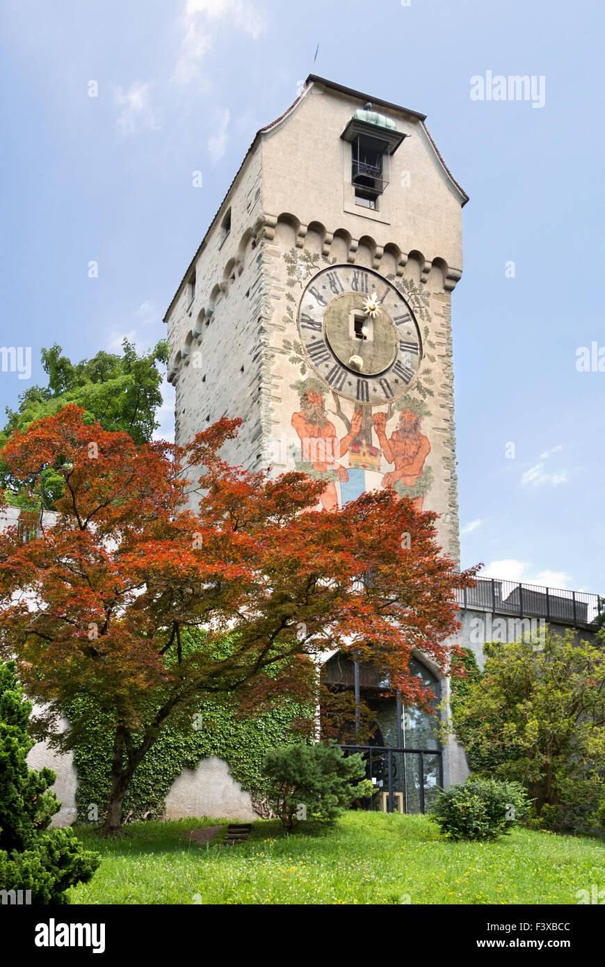 Towers with an old watch in Lucerne Stock Photo