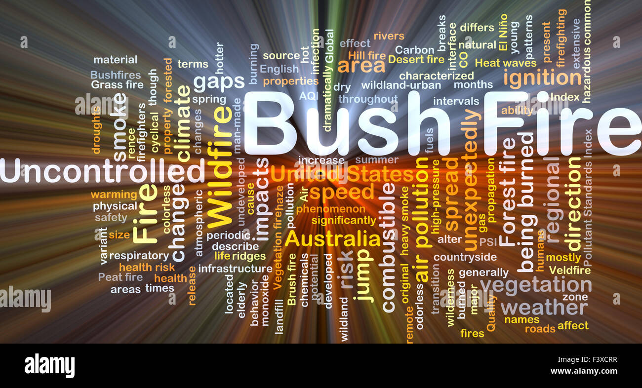 Background concept wordcloud illustration of bush fire glowing light ...