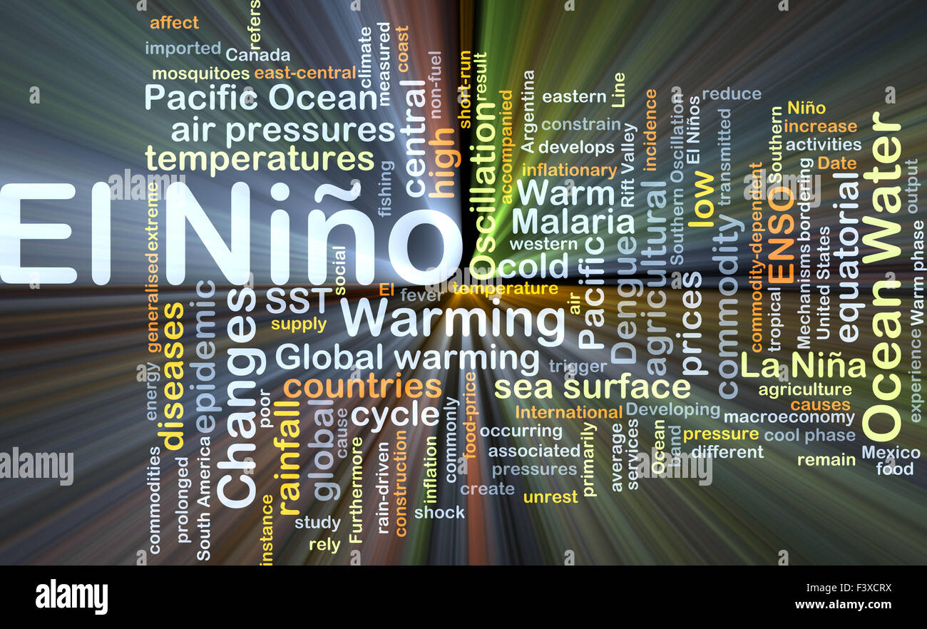 Background concept wordcloud illustration of El Niño glowing light Stock Photo