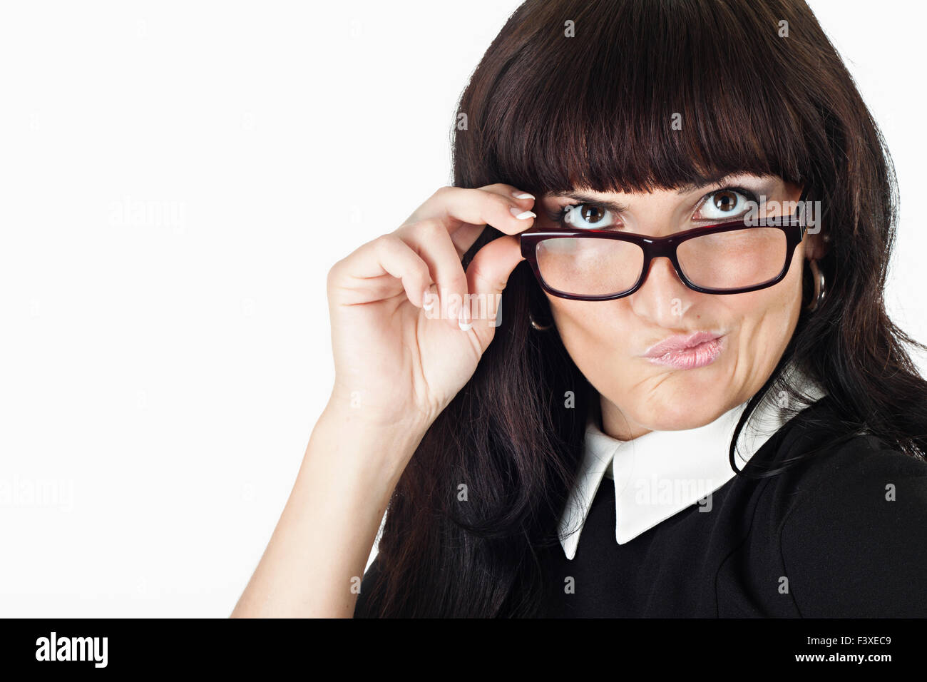 crazy beautiful woman wearing glasses Stock Photo