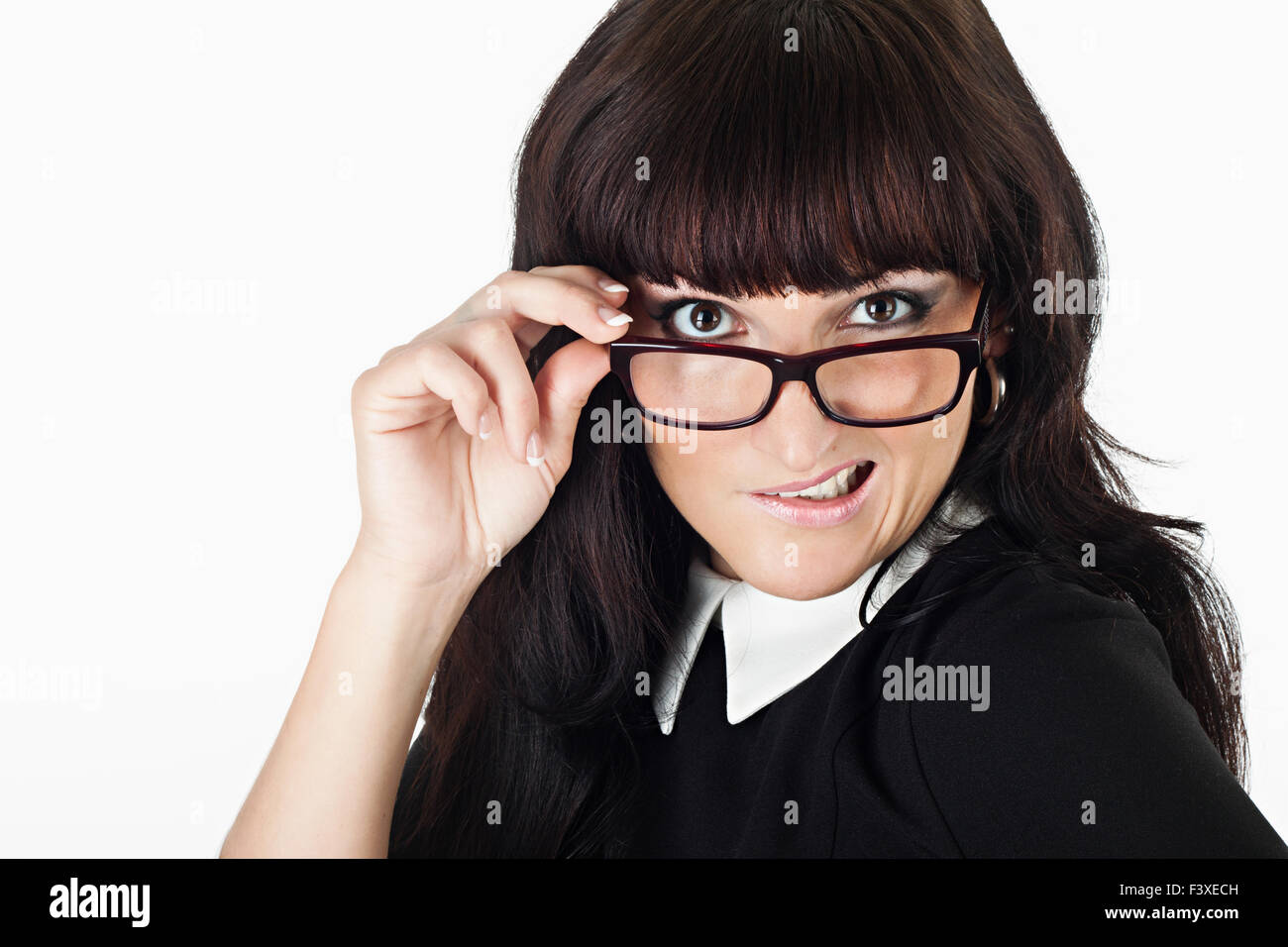 crazy beautiful woman wearing glasses Stock Photo
