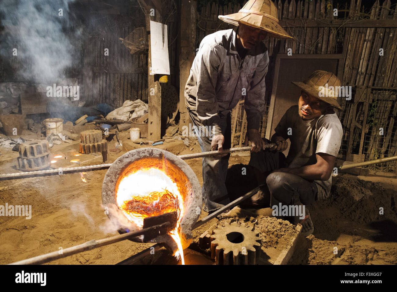 Metal Casting, Nyaung Shwe, Myanmar Stock Photo