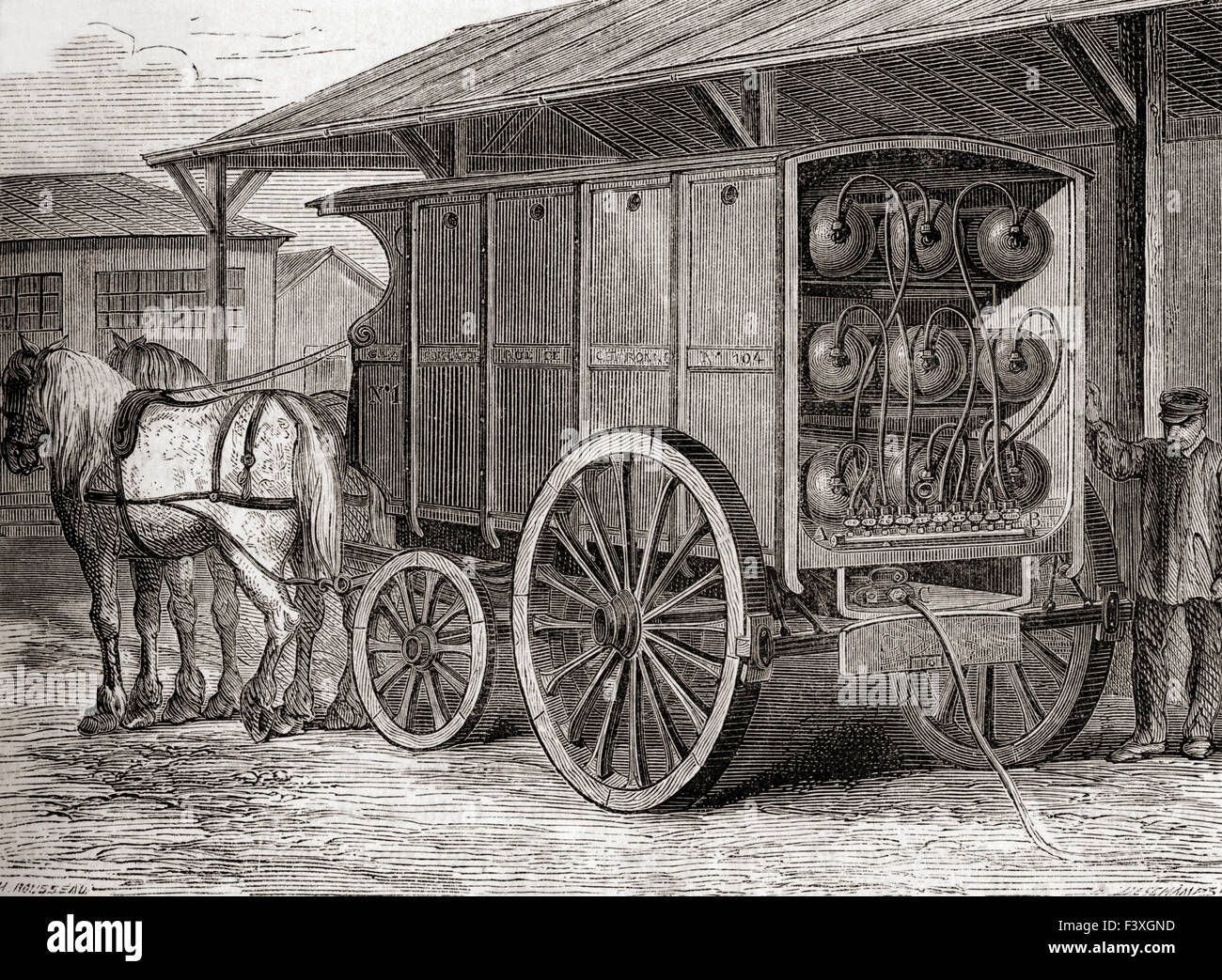 Horse drawn vehicle used to transport compressed gas in portable