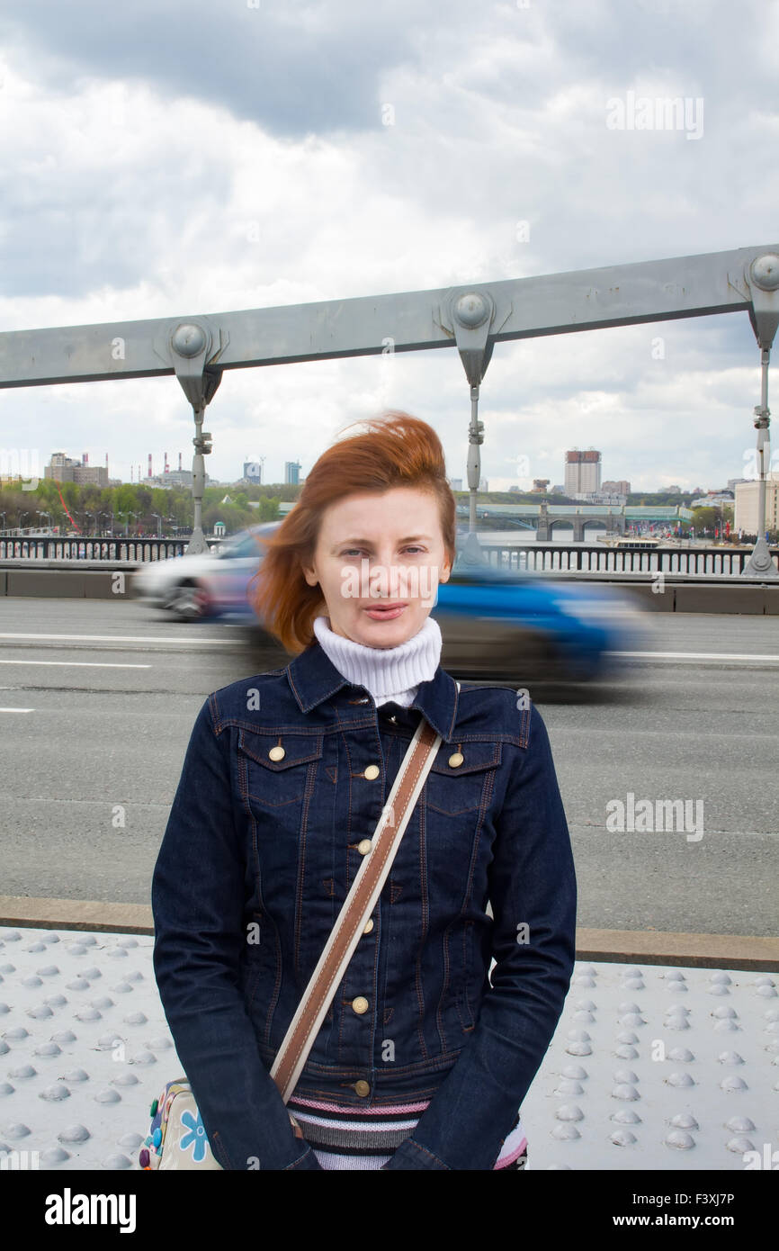 Portrait of a girl on the embankment of the Moscow River Stock Photo ...