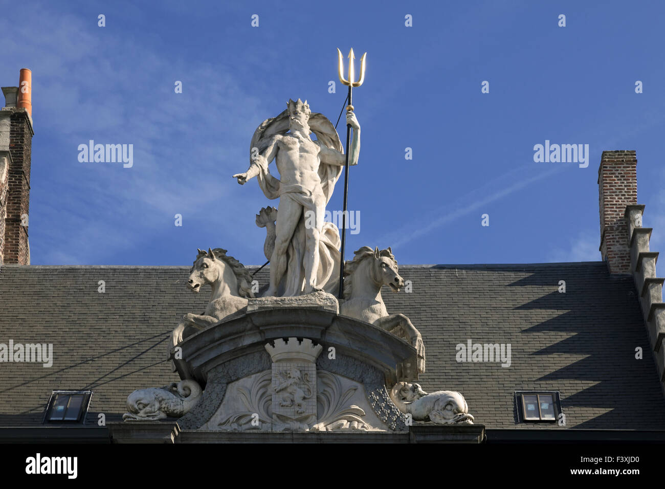 Neptune statue on the house Stock Photo