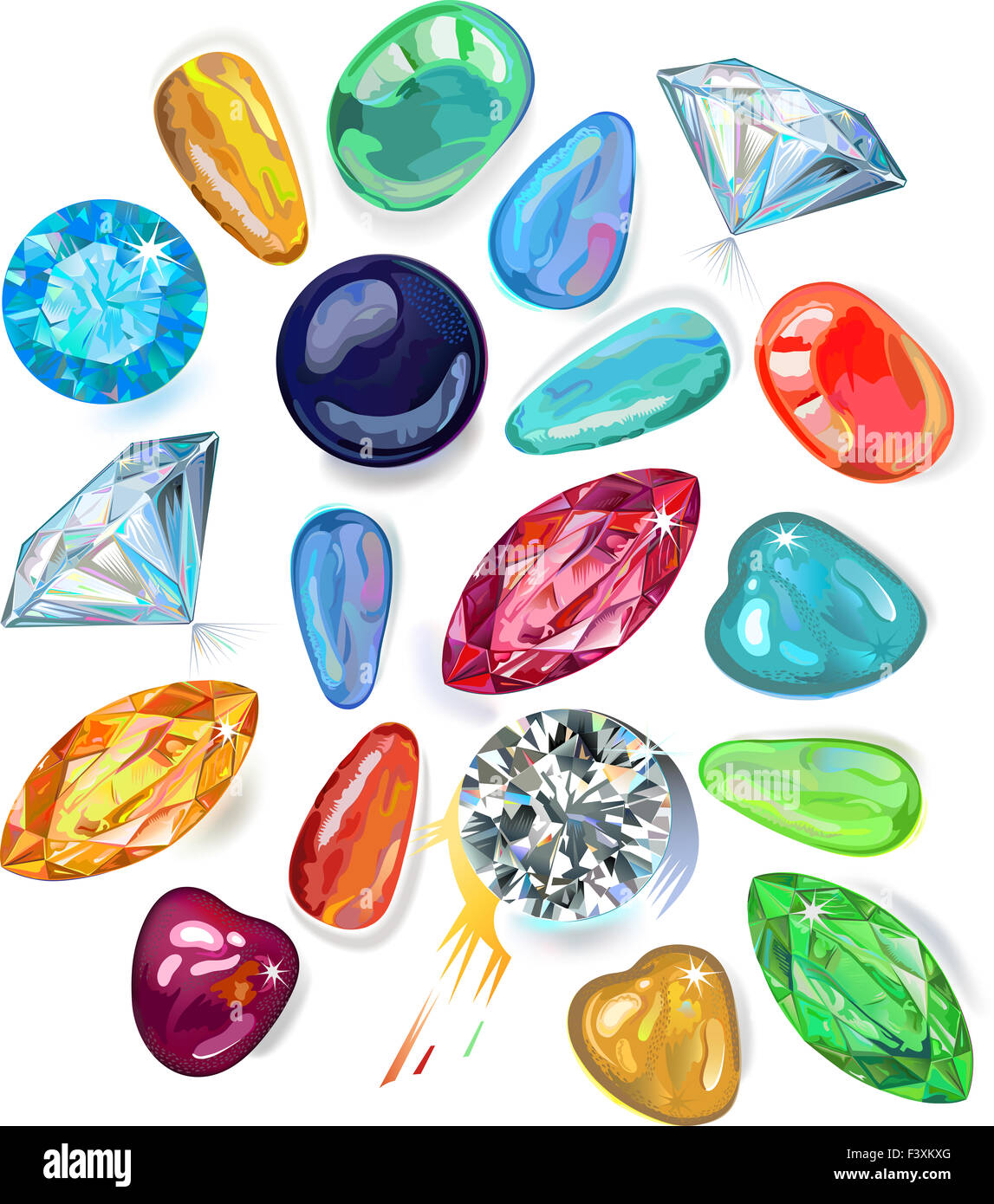 Abundance of colored gems isolated on white Stock Photo