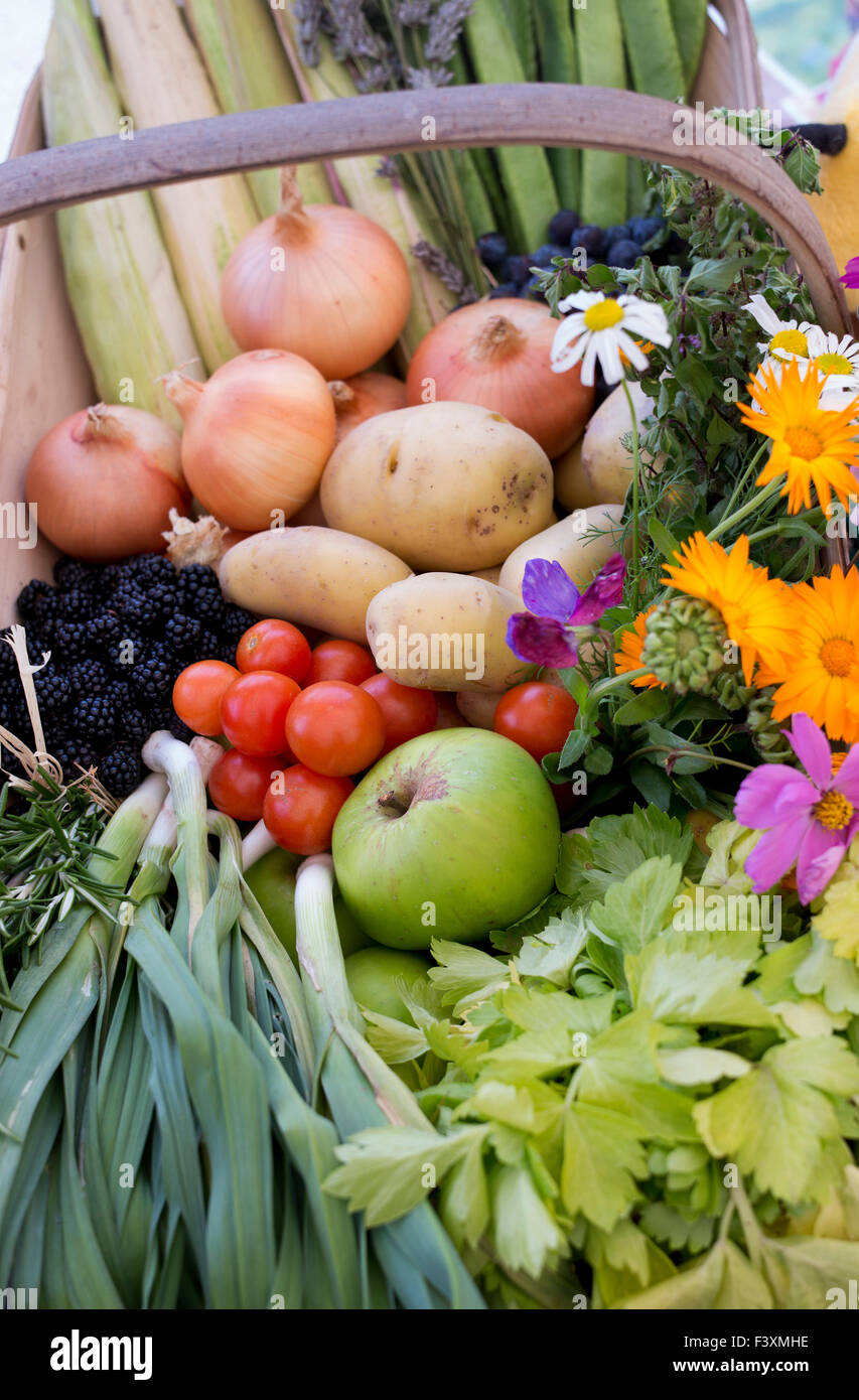 Vegetable trug displays at an Show. UK Stock Photo