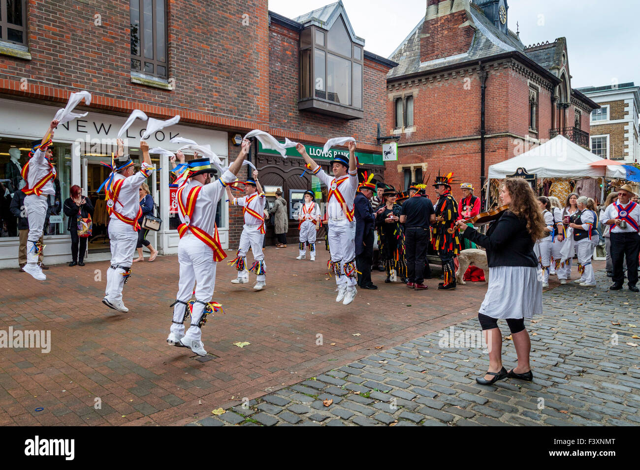 Mad Jack's Morris Side Perform In Lewes High Street During The Towns Annual Folk Festival, Lewes, Sussex, UK Stock Photo