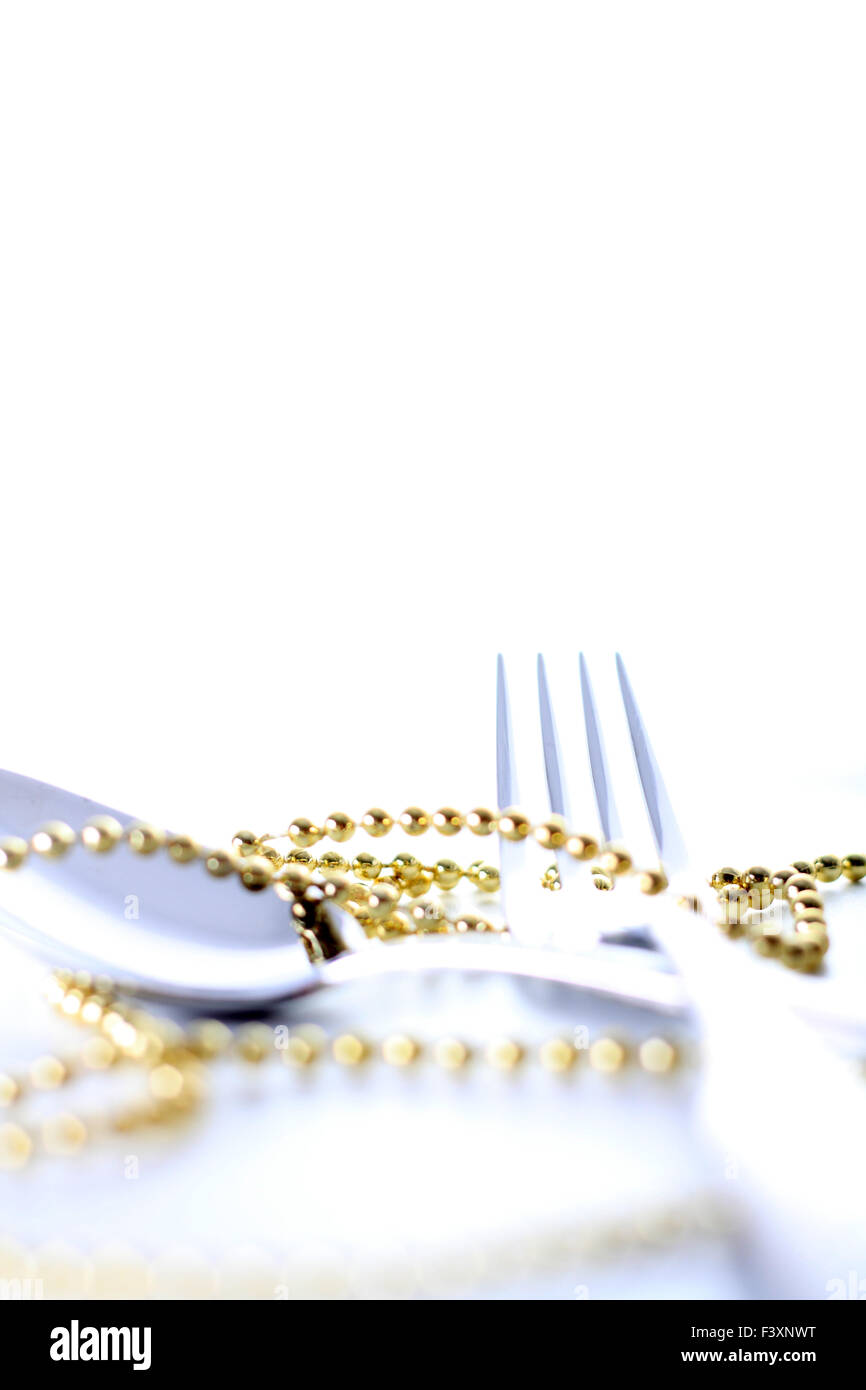 Cutlery, spoon and fork with decoration Stock Photo