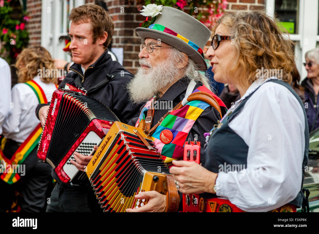 Morris Dancing Groups Performing In The Town of Lewes During The Towns Annual Folk Festival, Lewes, Sussex, UK Stock Photo