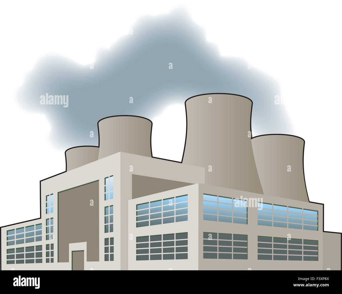 A vector image of power station with cooling towers Stock Vector