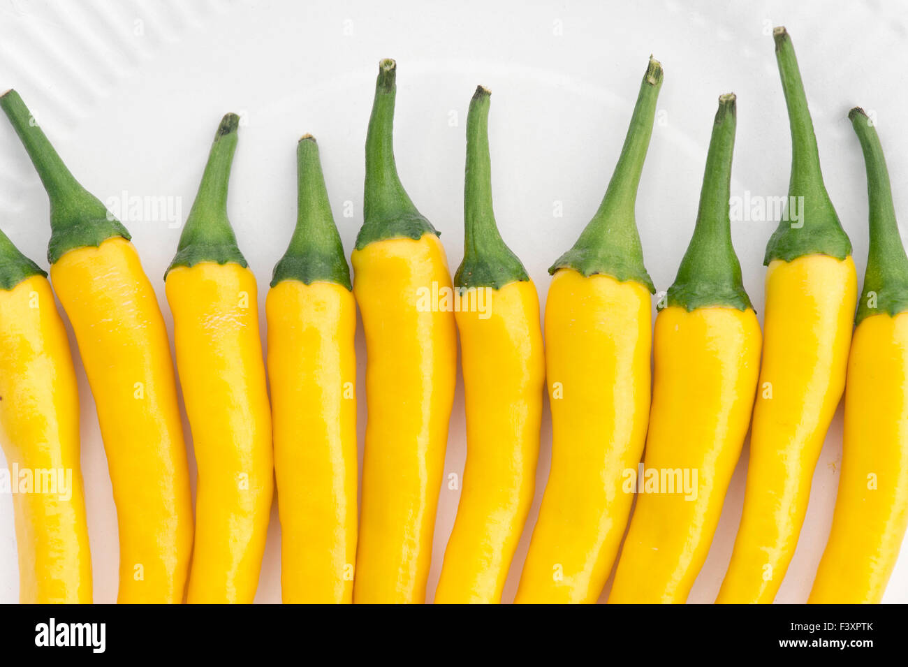 Yellow chilli peppers on display at an Autumn Show . UK Stock Photo Alamy