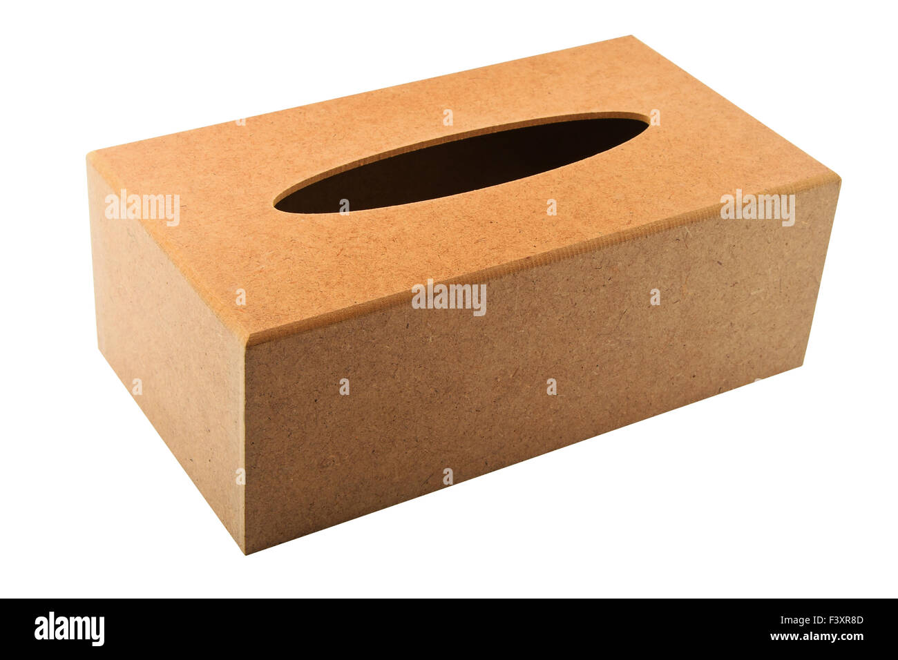 Paper tissues replacement handmade wooden dispenser box isolated on white Stock Photo