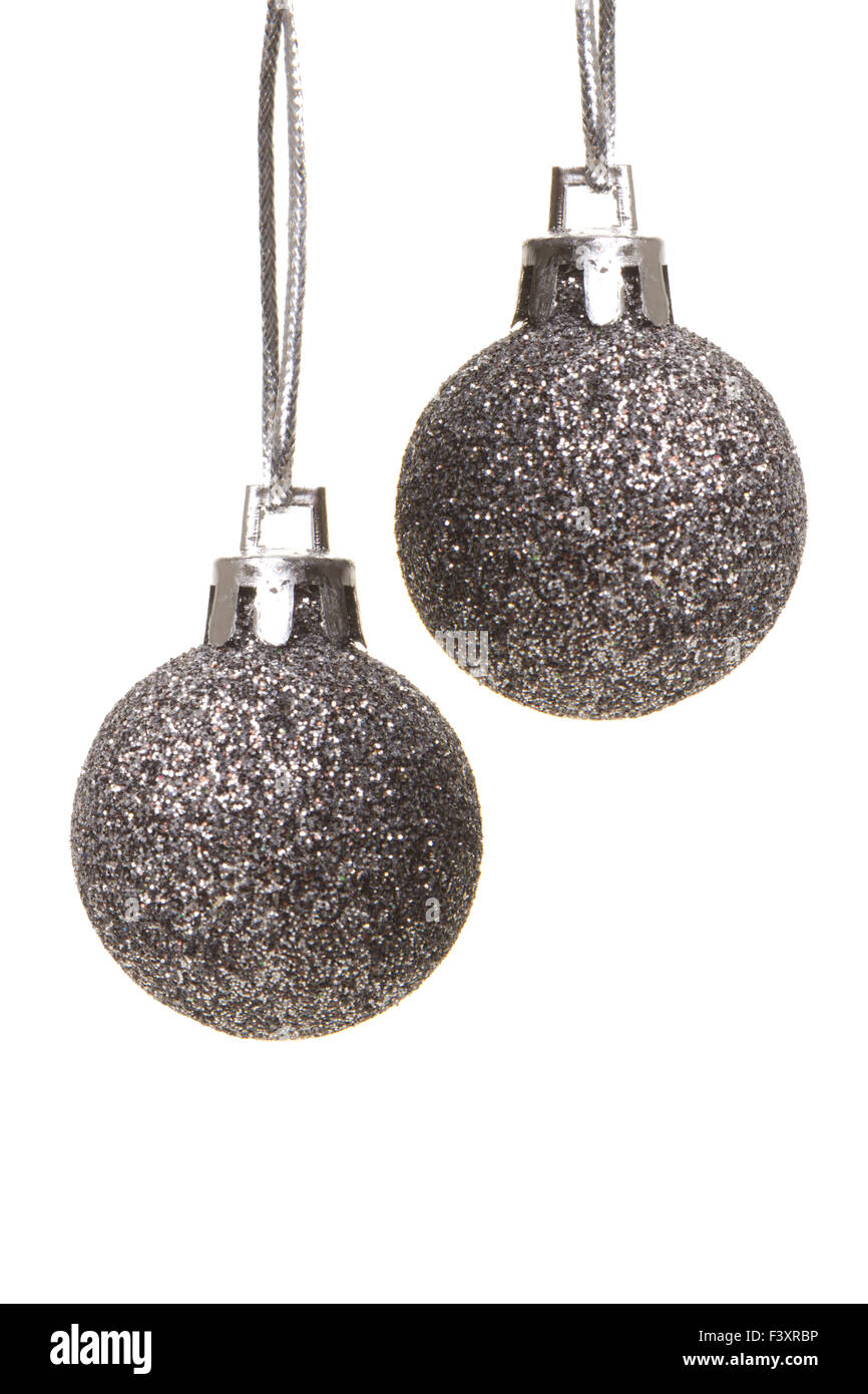 silver, gray christmas balls isolated hanging Stock Photo