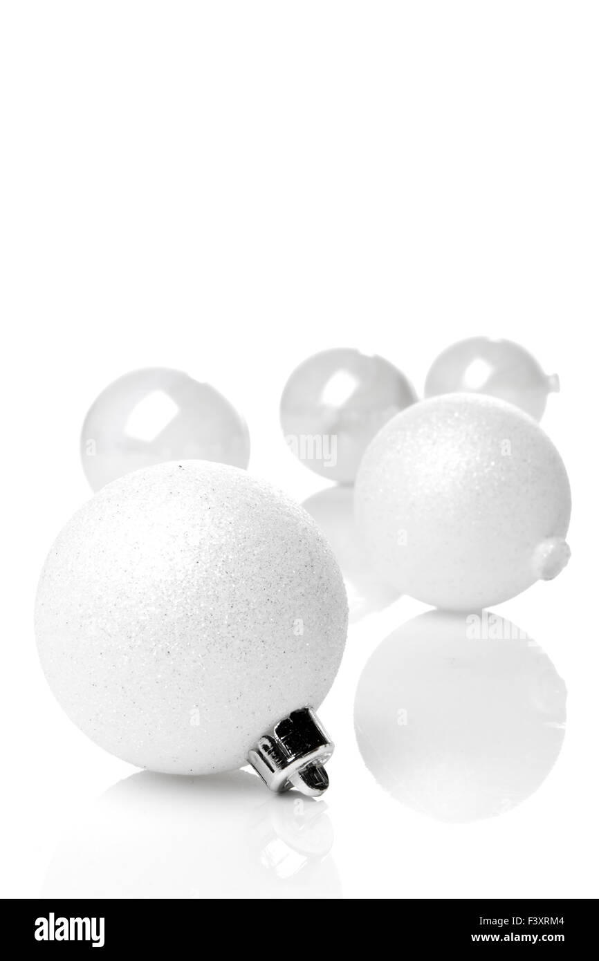 white christmas baubles  isolated Stock Photo
