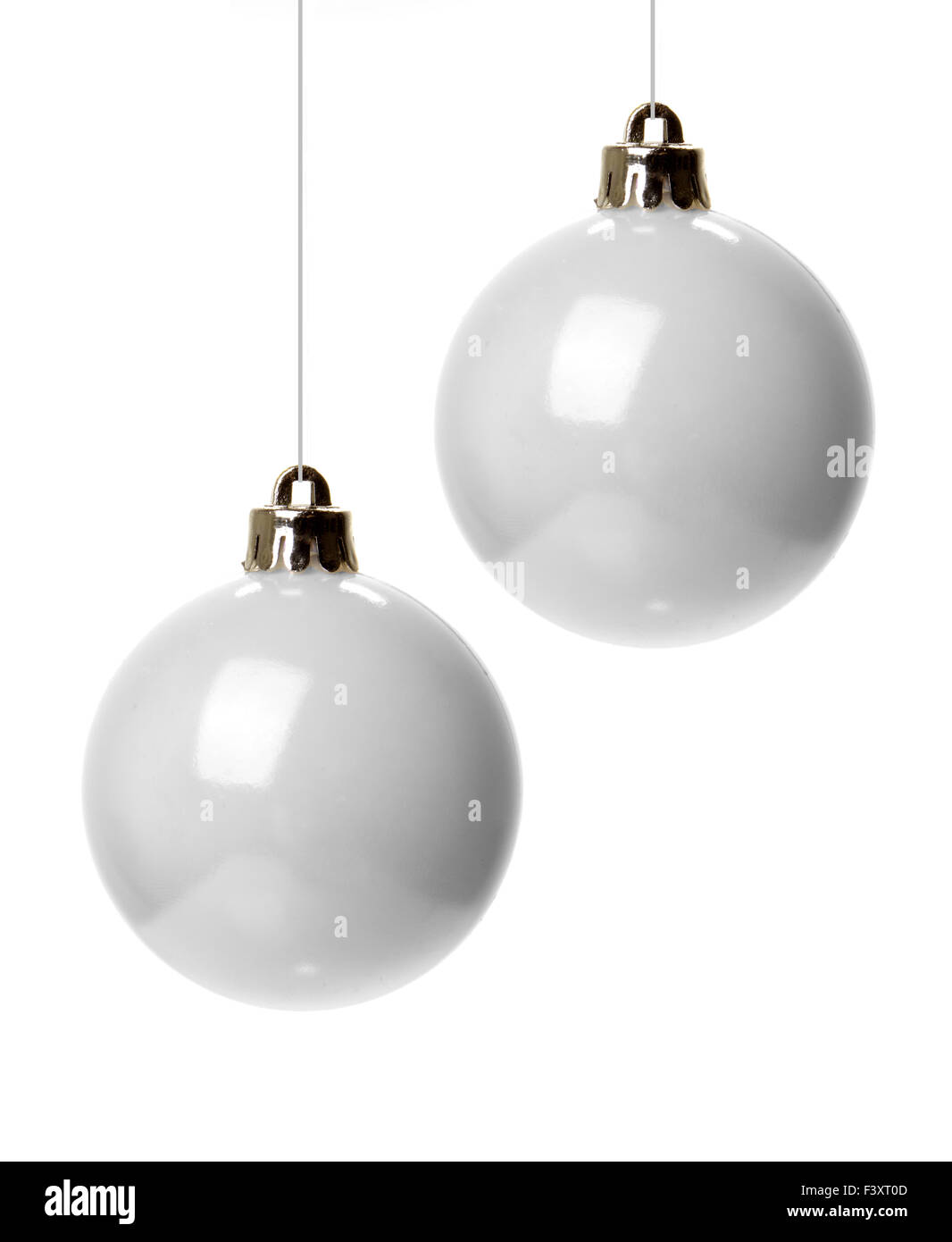 white christmas balls isolated hanging Stock Photo