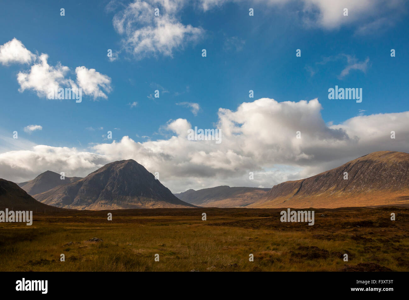 Wild and wide open landscape of Glencoe in the Scottish Highlands on an autumn day. Stock Photo